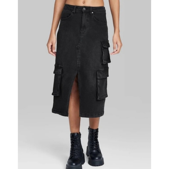 wild fable Cargo Denim Midi Skirt with Slit in Black Women’s Size XS & S - Picture 1 of 8